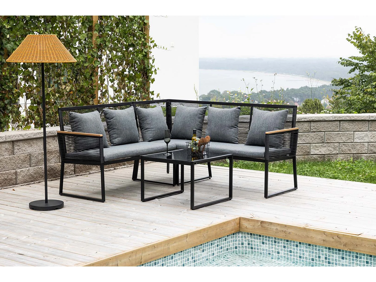 Ensemble canapé d'angle et table basse extérieur Dallas