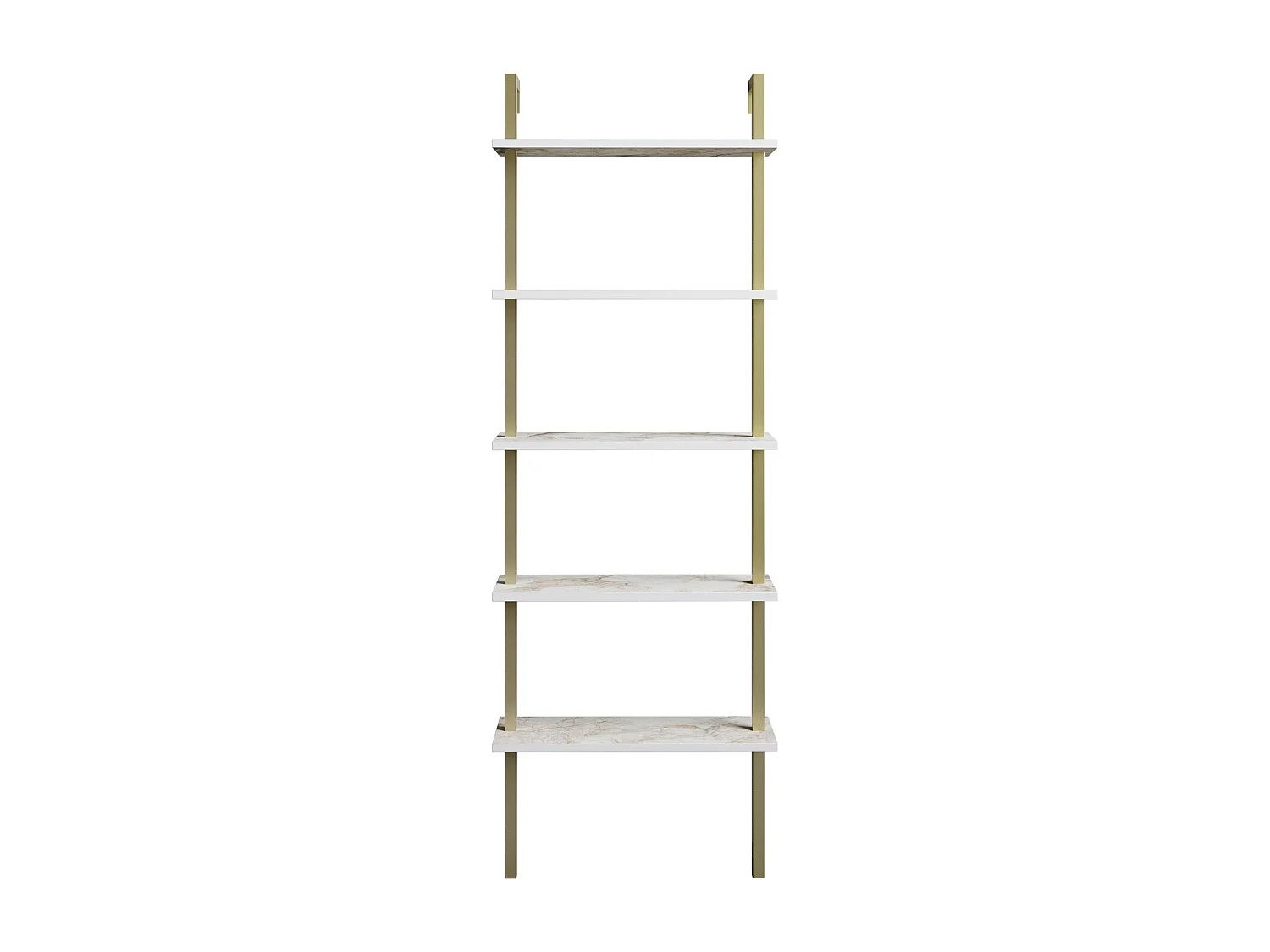 Étagère murale Zitron 5 tablettes Bois Effet marbre Blanc et Métal Or