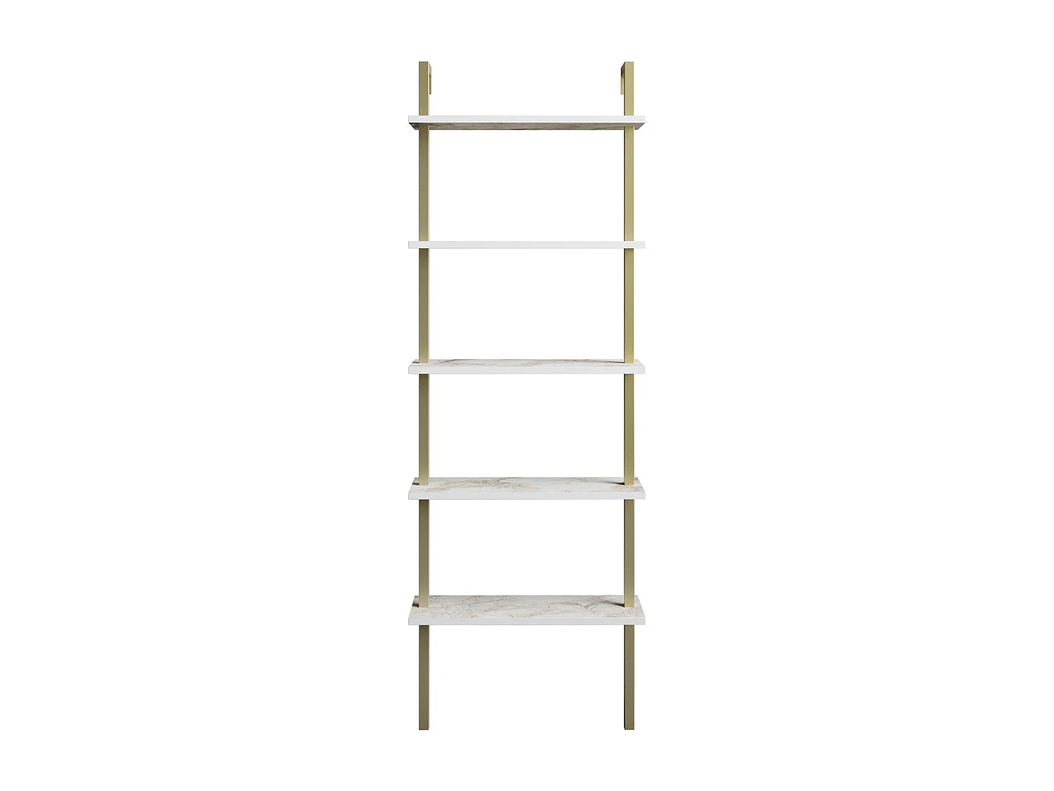 Étagère murale Zitron 5 tablettes Bois Effet marbre Blanc et Métal Or