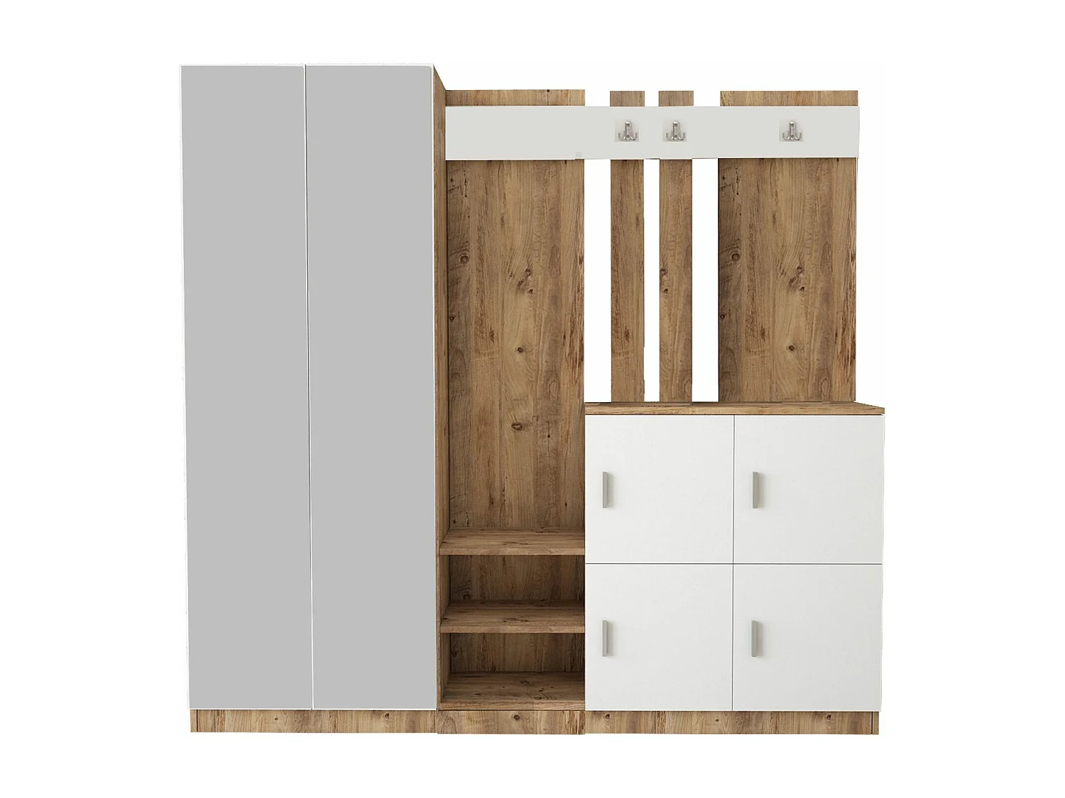 Conjunto pasillo Kailua 525, 180x187x35cm, Espejo, Pino|Blanco, Aglomerado laminado