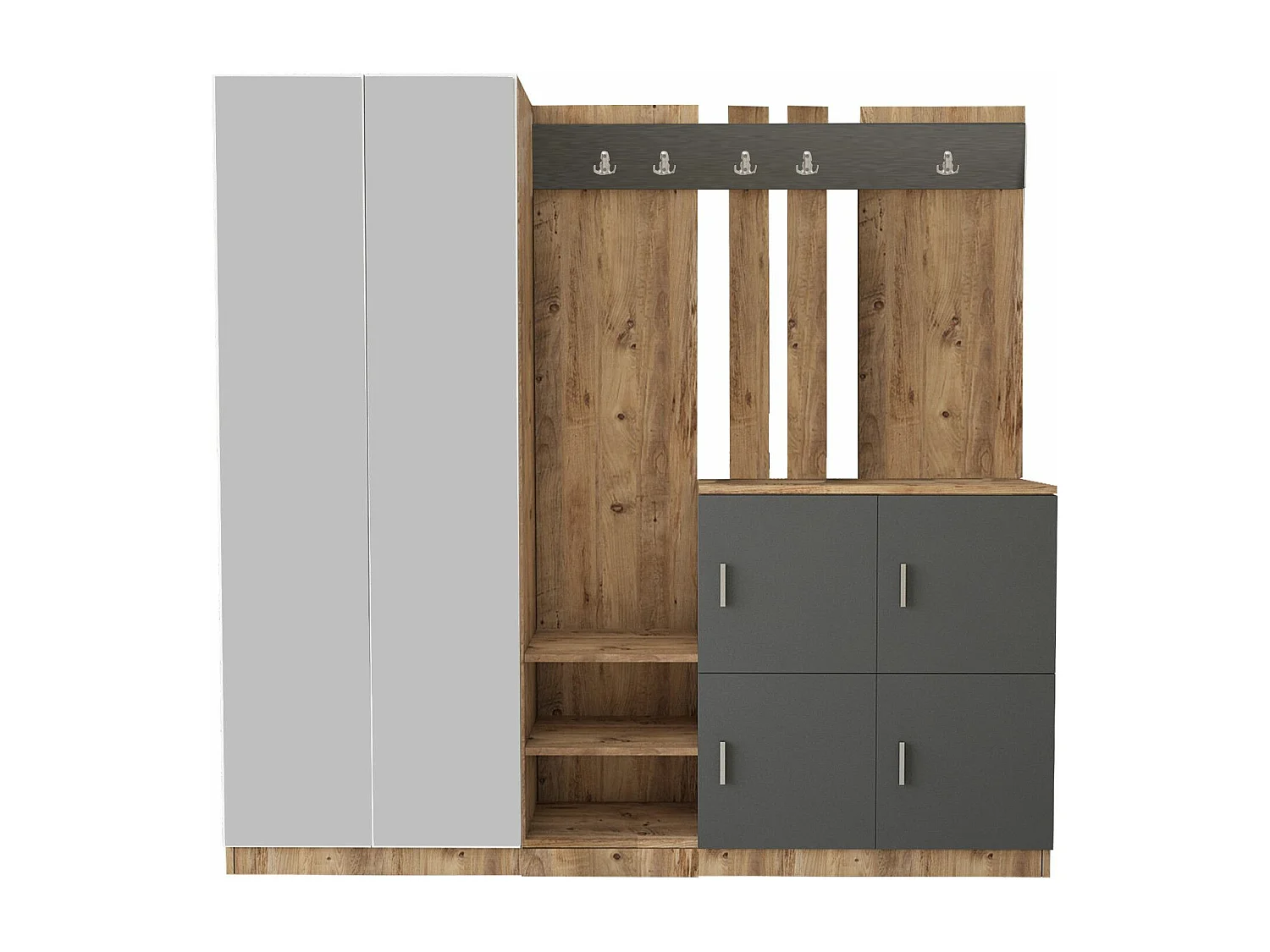 Meuble d'entrée avec miroir Ascelina L187,2xH180cm Bois foncé et Anthracite