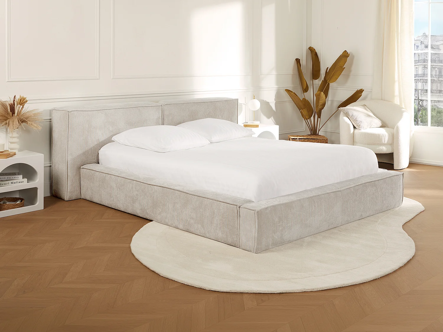 Letto con contenitore 160 x 200 cm Velluto a coste Beige TIMANO II di Pascal Morabito