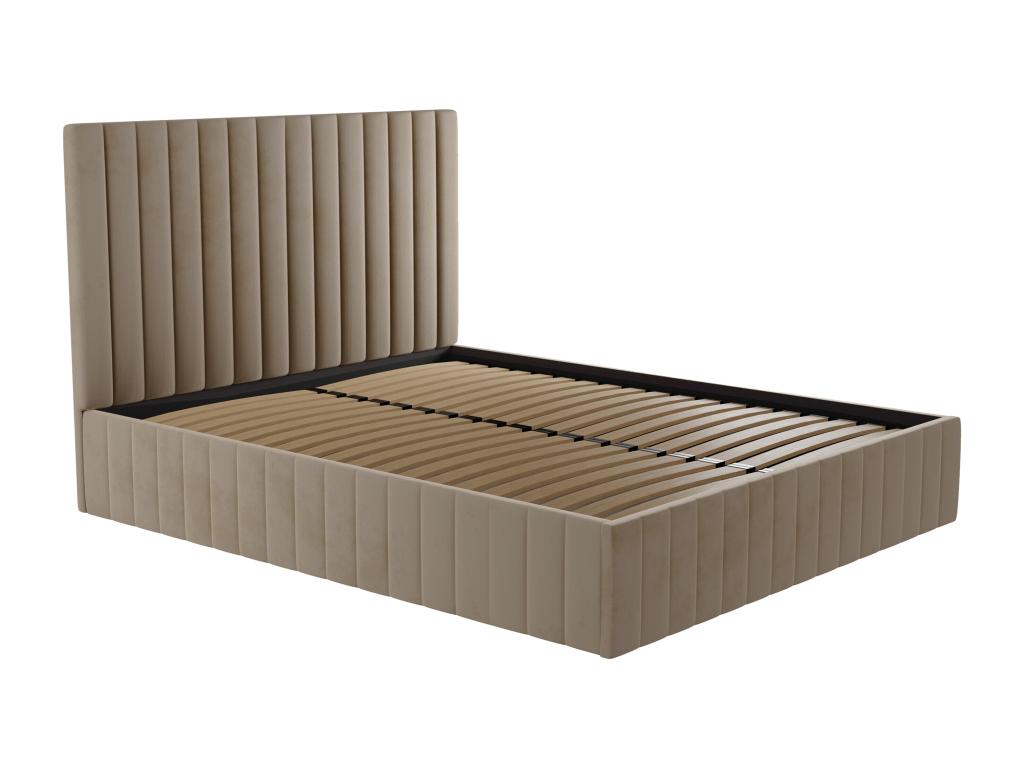 Lit coffre 160 x 200 cm avec tête de lit coutures verticales - Velours - Taupe - LARALI II de Pascal Morabito