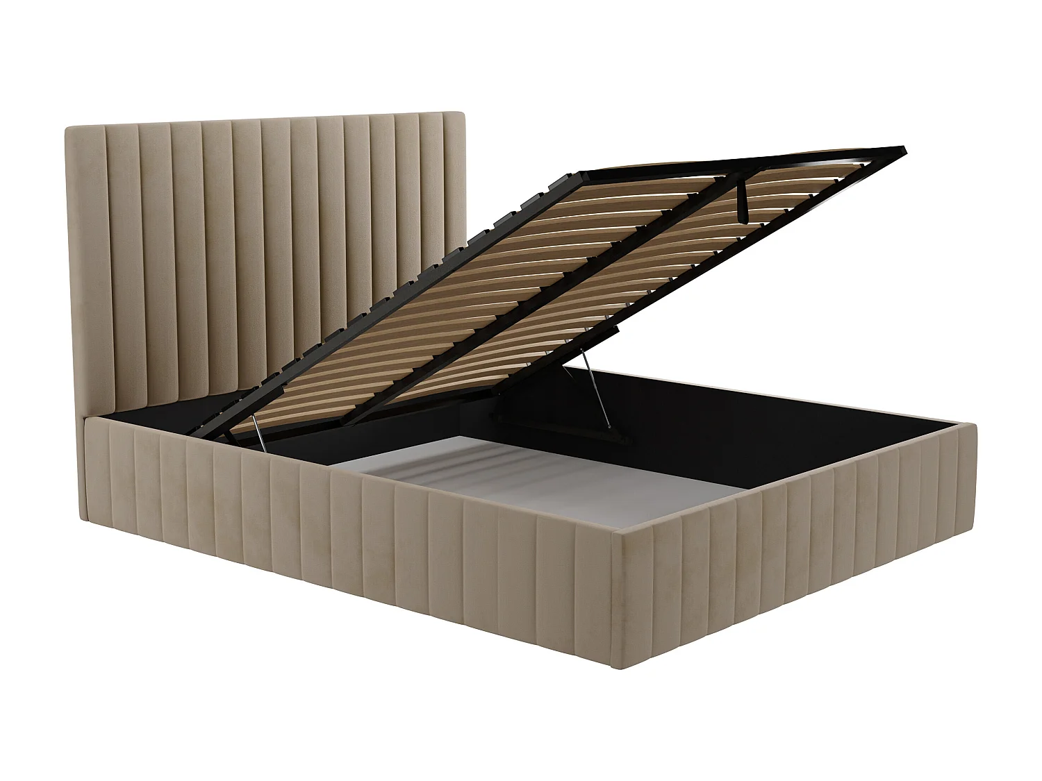 Cama com espaço de arrumação e cabeceira de cama com costuras verticais de 160 x 200 cm em veludo cor taupe - LARALI II de Pascal Morabito