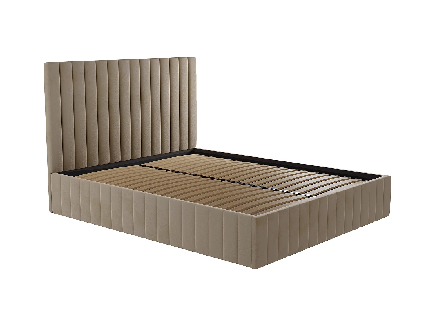 Lit coffre 160 x 200 cm avec tête de lit coutures verticales - Velours - Taupe - LARALI II de Pascal Morabito