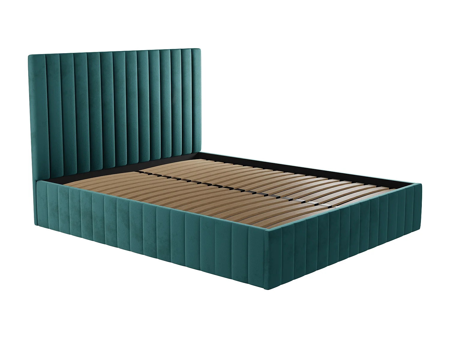 Lit coffre 140 x 190 cm avec tête de lit coutures verticales - Velours - Bleu canard - LARALI II