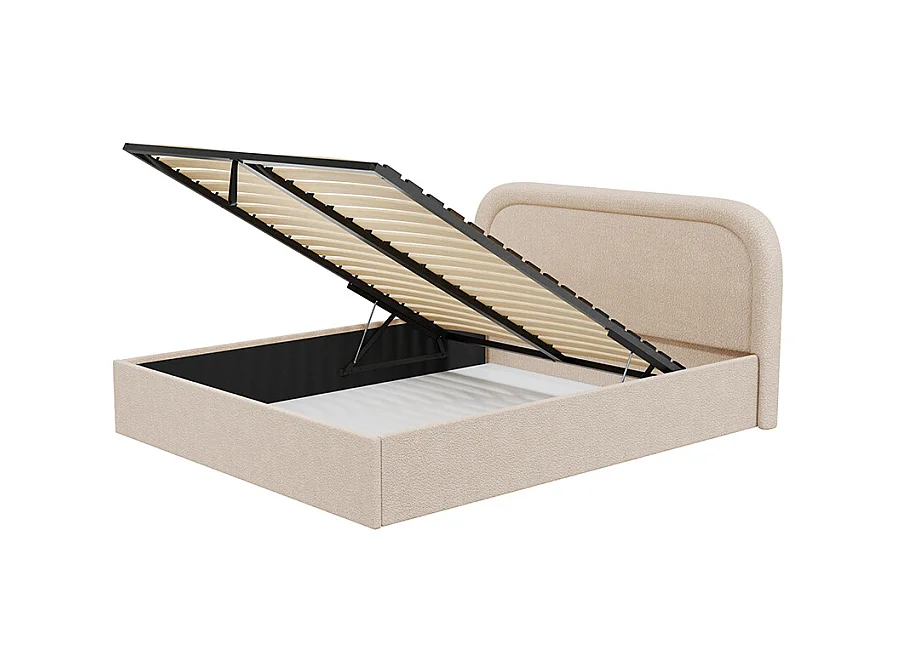 Lit coffre 140 x 190 cm - Tissu bouclette - Beige - FIREZA II