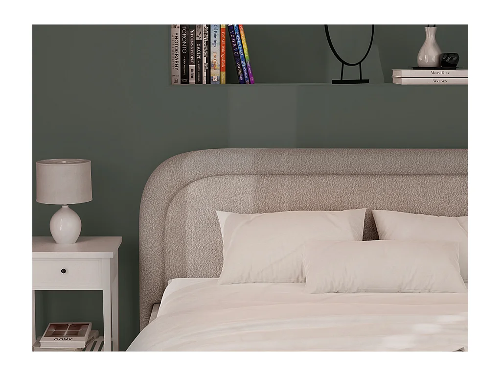 Lit coffre 140 x 190 cm - Tissu bouclette - Beige - FIREZA II