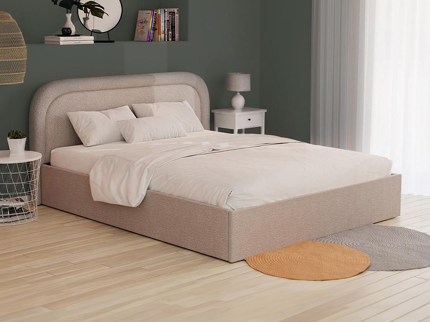 Vente-unique Bett Mit Bettkasten - 140 X 190 Cm - Bouclé-Stoff - Beige - Fireza