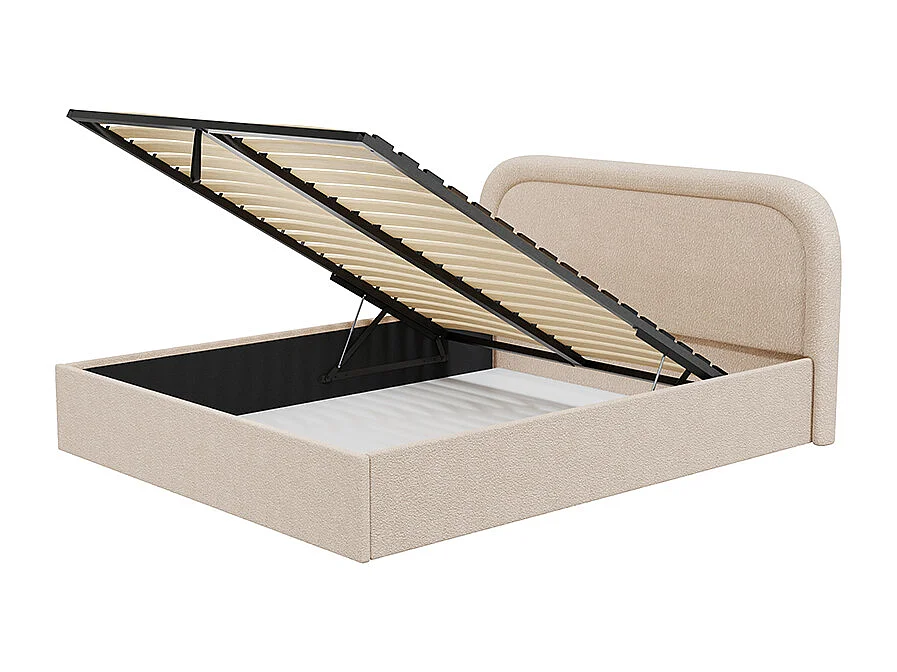 Bett mit Bettkasten - 160 x 200 cm - Bouclé-Stoff - Beige - FIREZA