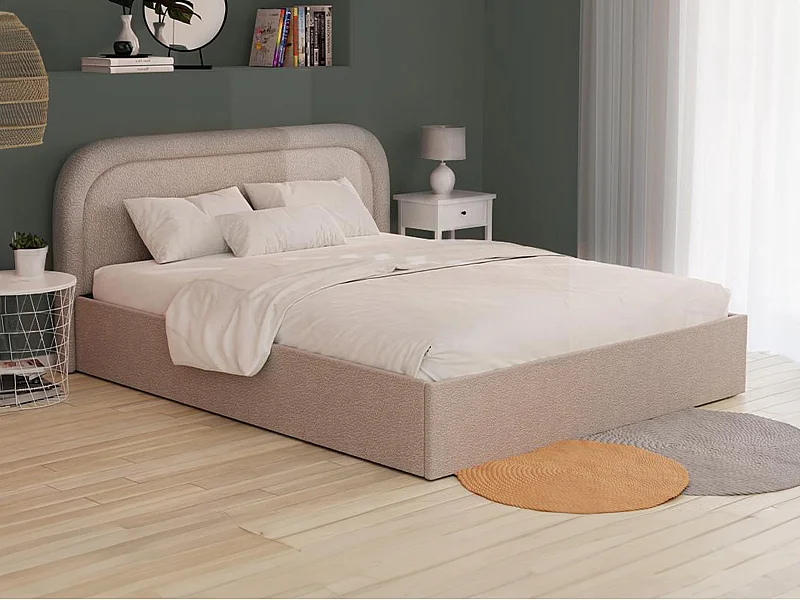 Bett mit Bettkasten - 180 x 200 cm - Bouclé-Stoff - Beige - FIREZA