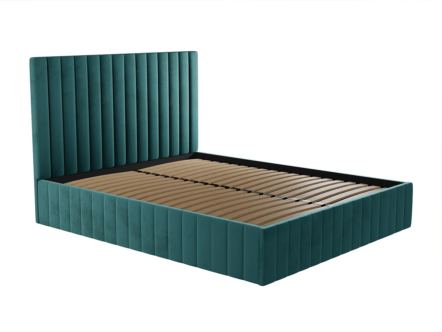 Kofferbed en hoofdbord met verticale stiksels - 160 x 200 cm - Fluweel - Eendblauw - LARALI II  - van Pascal Morabito