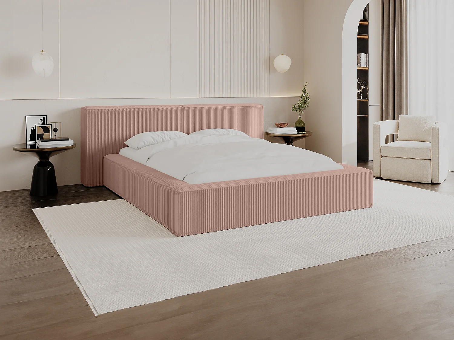 Bed met opbergruimte 180 x 200 cm - Ribfluweel - Roze - TIMANO II van Pascal Morabito