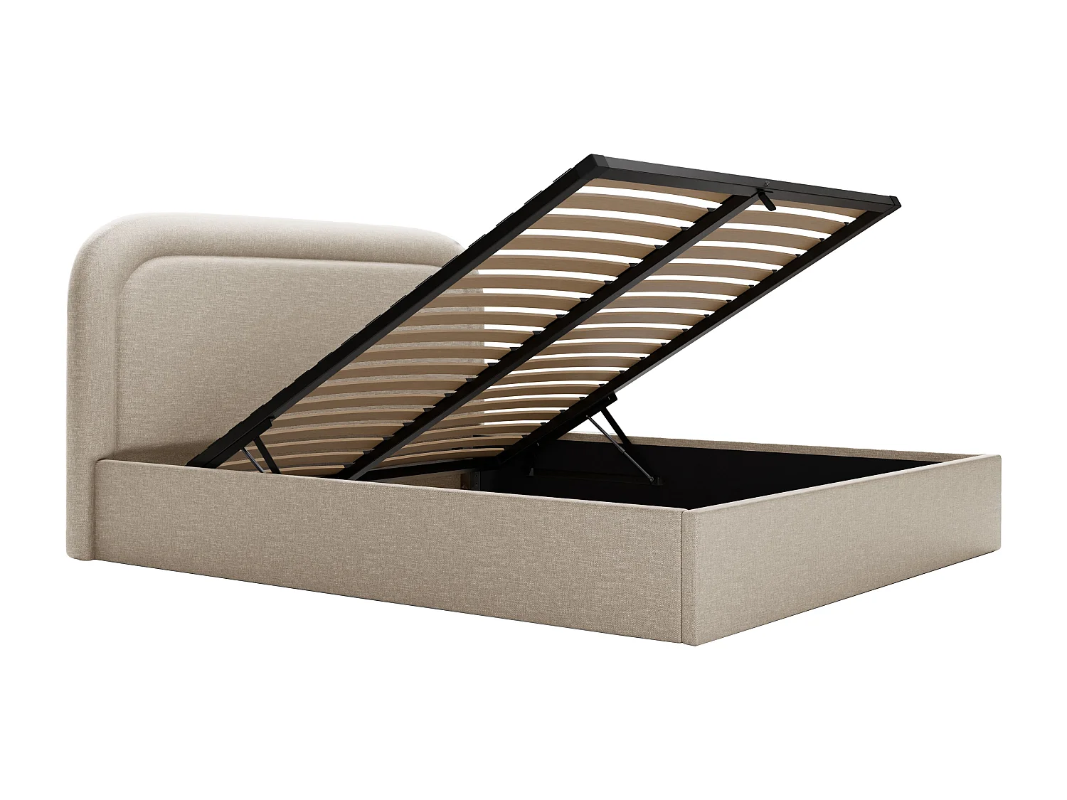 Bett mit Bettkasten - 140 x 190 cm - Melierter Stoff - Beige - FIREZA II