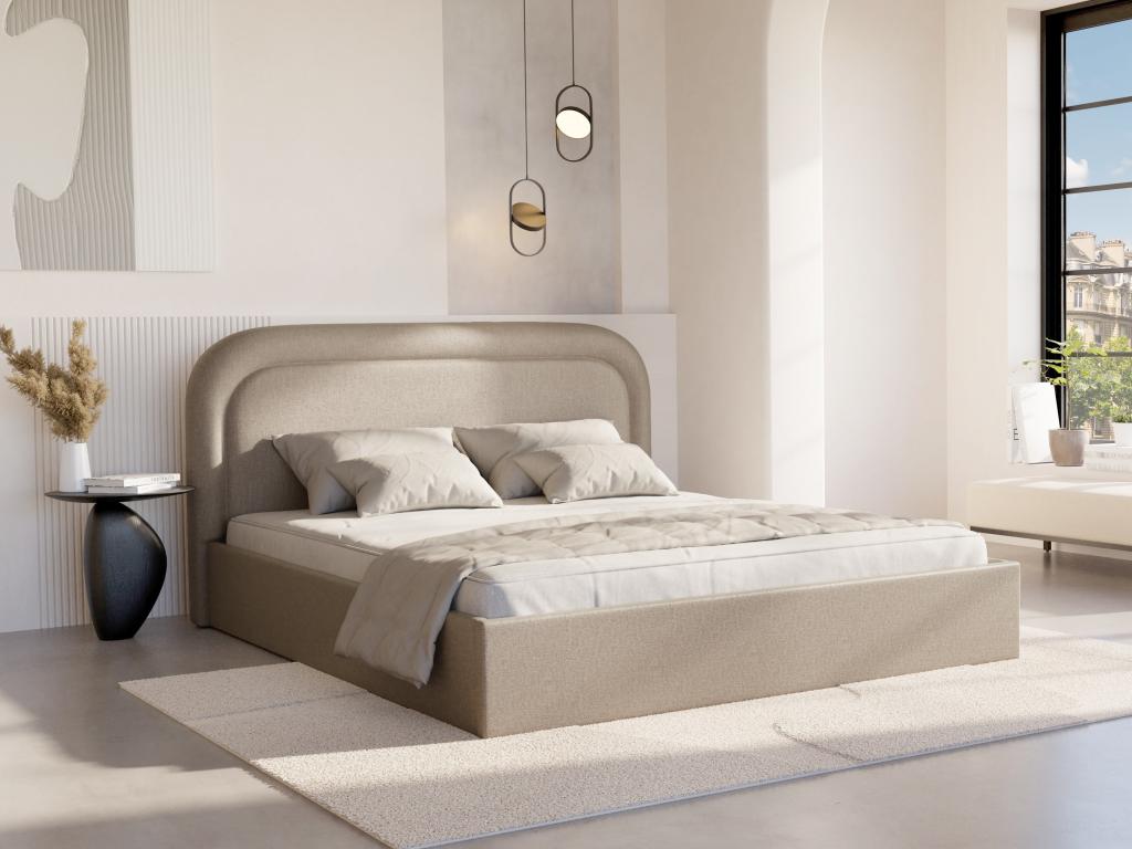 Lit coffre 180 x 200 cm - Tissu chiné- Beige - FIREZA II