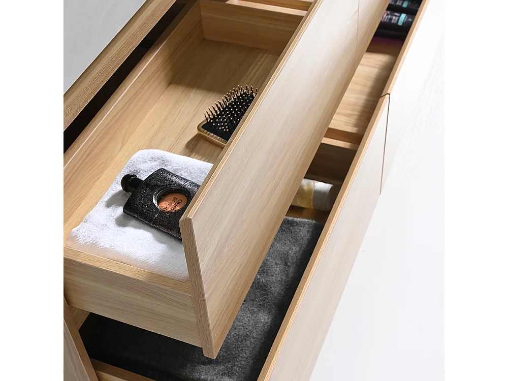 Meuble salle de bain double vasque 120cm bois naturel et effet marbre blanc avec miroir LED LB-8476C-120