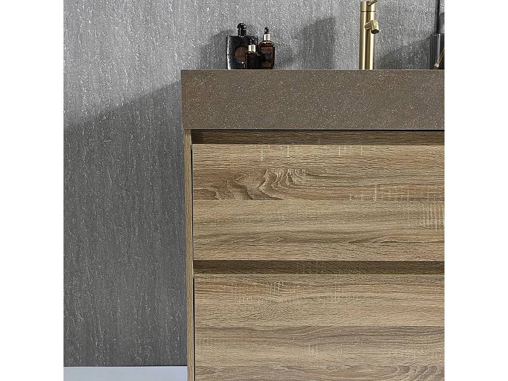 Meuble salle de bain double vasque 140cm bois et effet marbre marron avec miroir LED LB-8476M-140