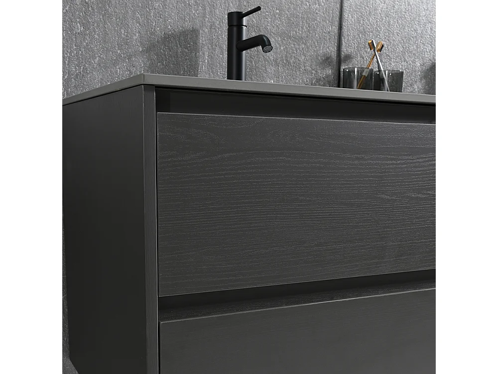 Meuble salle de bain double vasque 140cm gris et effet marbre gris avec miroir LED LB-8475G-140
