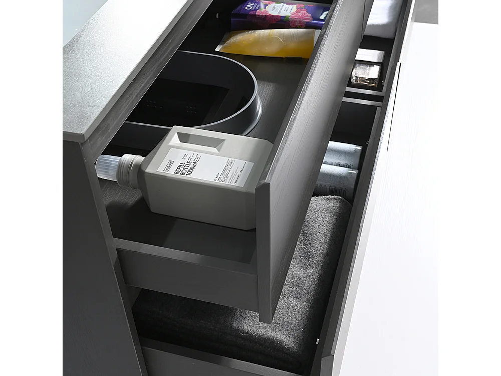 Meuble salle de bain double vasque 140cm gris et effet marbre gris avec miroir LED LB-8475G-140