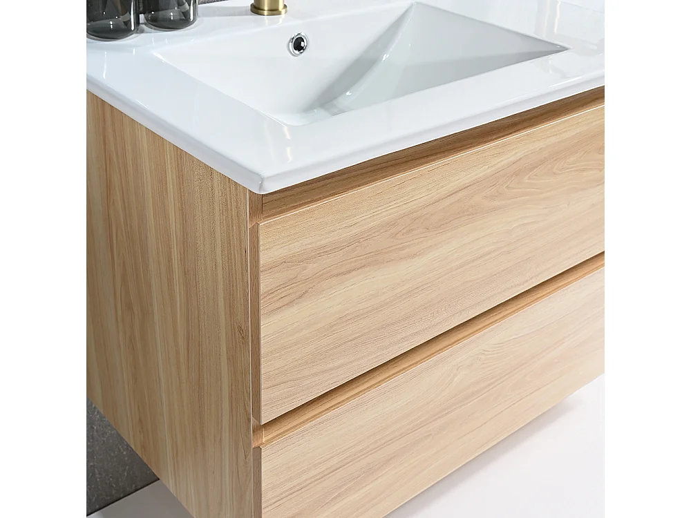 Meuble salle de bain double vasque 120cm bois naturel avec miroir LED LB-8331C