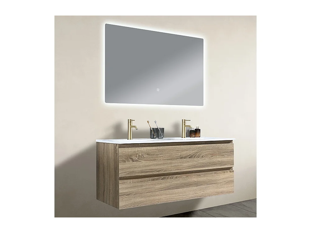 Meuble salle de bain double vasque 120cm bois et miroir LED LB-8331M