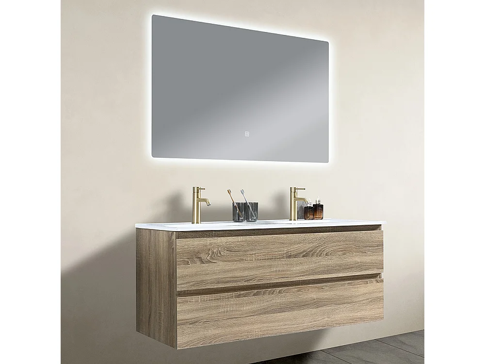 Meuble salle de bain double vasque 120cm bois et miroir LED LB-8331M