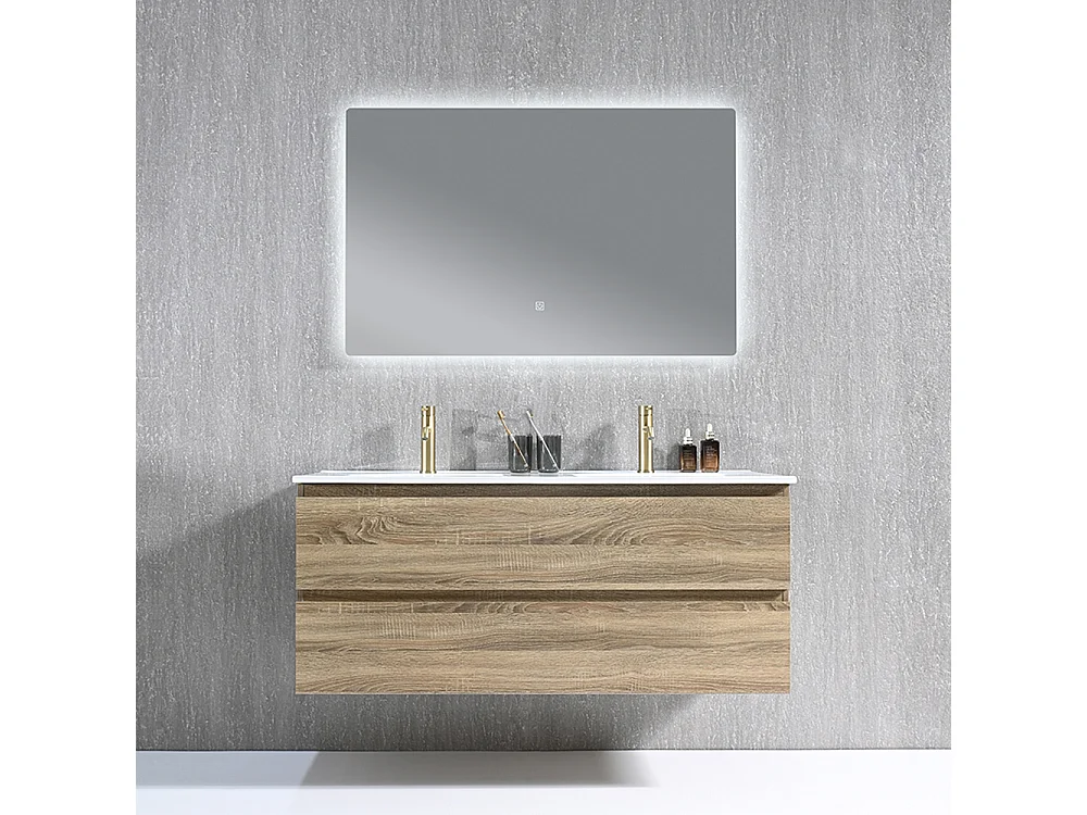 Meuble salle de bain double vasque 120cm bois et miroir LED LB-8331M