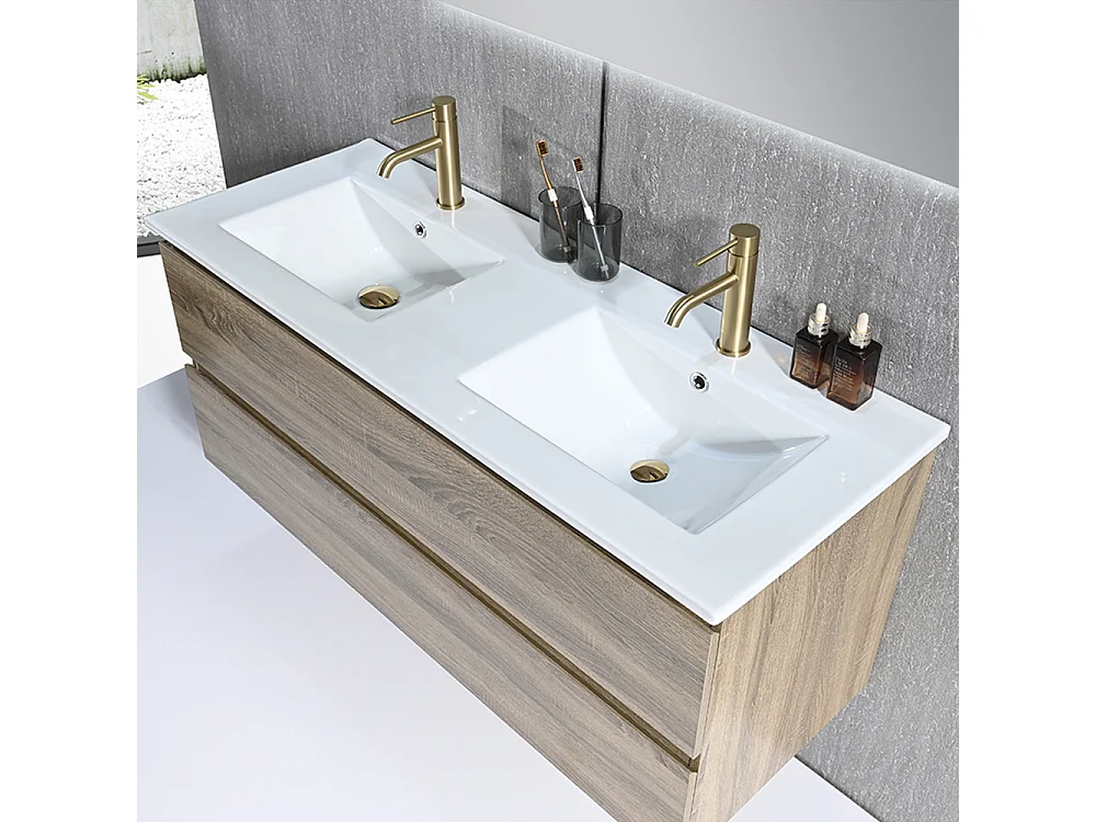 Meuble salle de bain double vasque 120cm bois et miroir LED LB-8331M