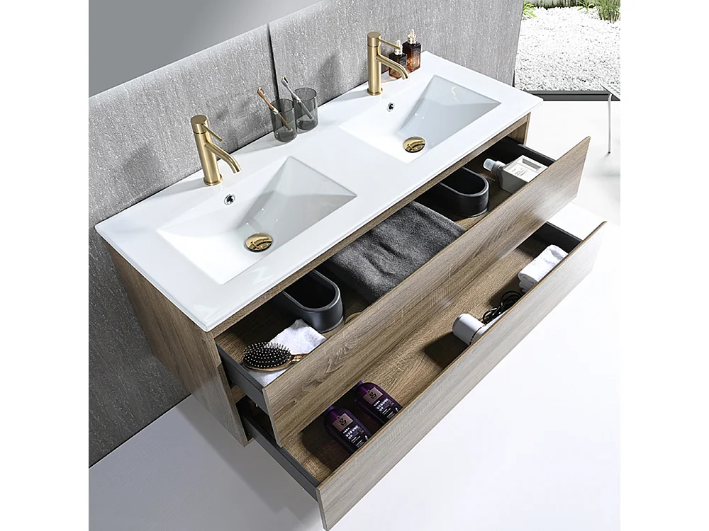 Meuble salle de bain double vasque 120cm bois et miroir LED LB-8331M