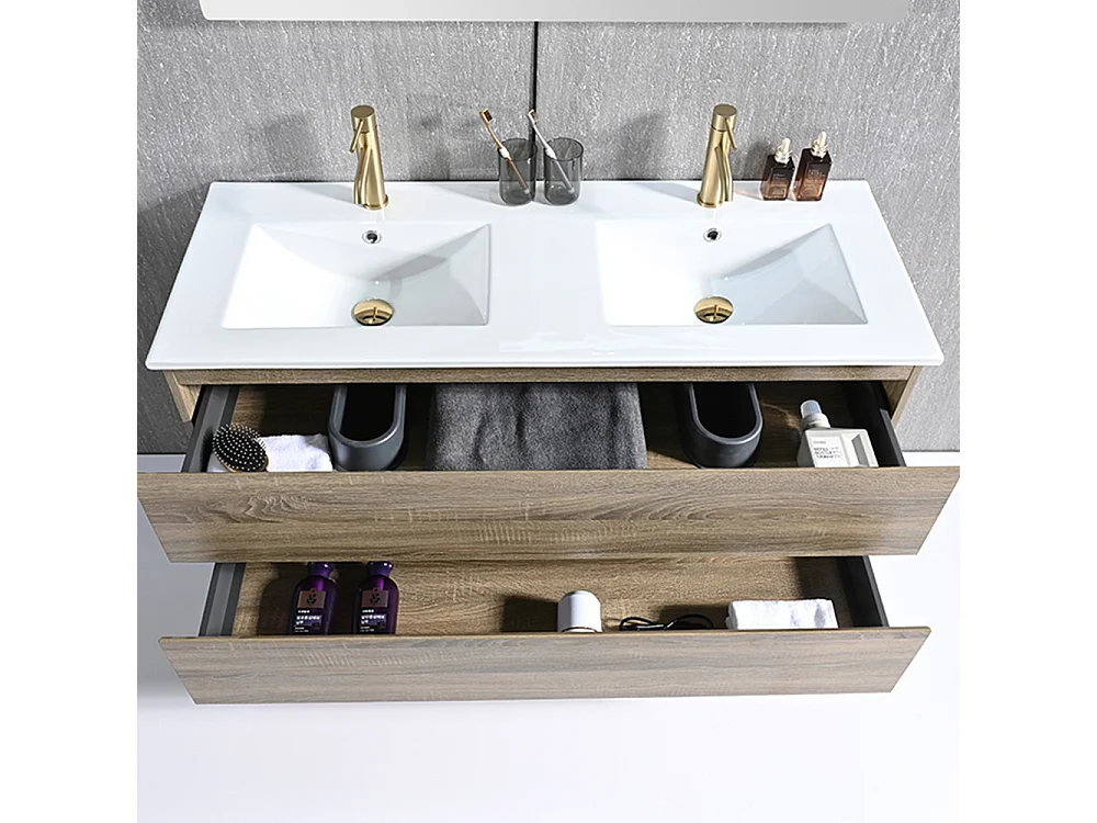 Meuble salle de bain double vasque 120cm bois et miroir LED LB-8331M