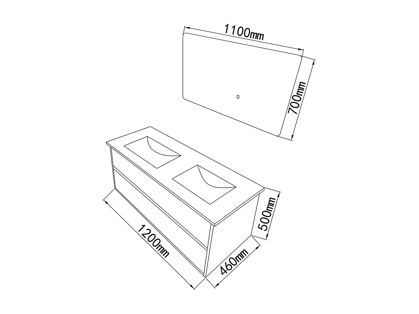 Meuble salle de bain double vasque 120cm bois et miroir LED LB-8331M