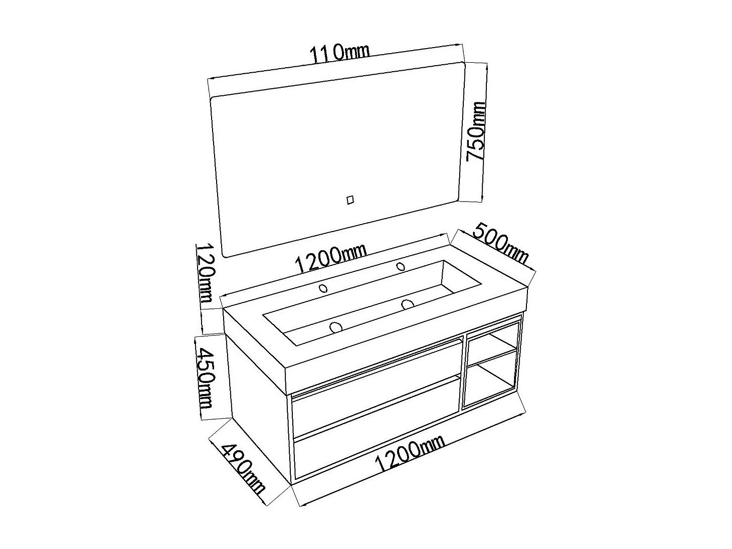 Meuble salle de bain double vasque 120cm bois et effet marbre marron avec miroir LED LB-8512M-120