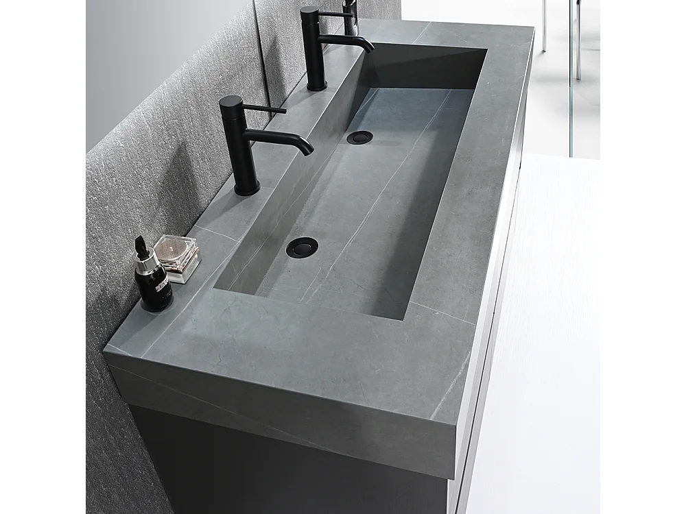 Meuble salle de bain double vasque 120cm gris et effet marbre gris avec miroir LED LB-8476G-120