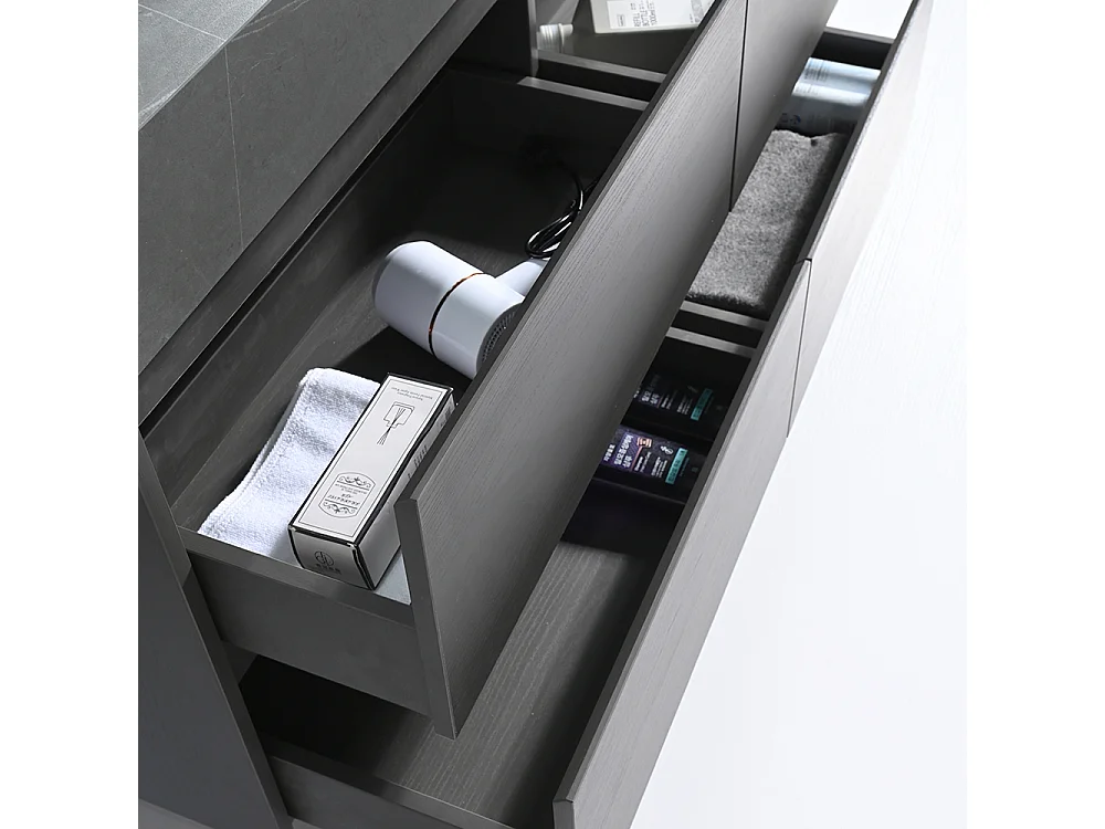 Meuble salle de bain double vasque 120cm gris et effet marbre gris avec miroir LED LB-8476G-120