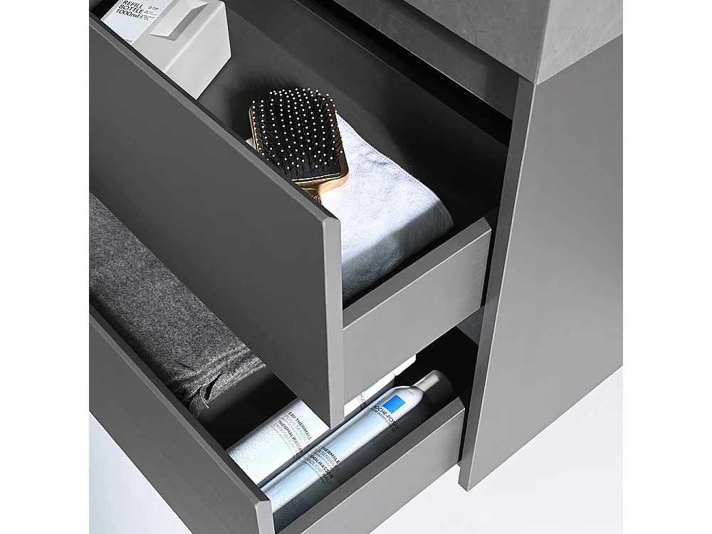 Meuble salle de bain double vasque 120cm gris et effet marbre gris avec miroir LED LB-8476G-120