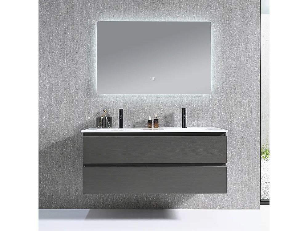 Meuble salle de bain double vasque 120cm gris et miroir LED LB-8331G