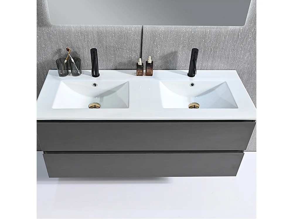 Meuble salle de bain double vasque 120cm gris et miroir LED LB-8331G