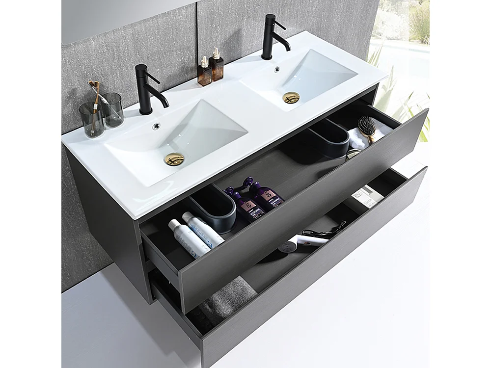 Meuble salle de bain double vasque 120cm gris et miroir LED LB-8331G