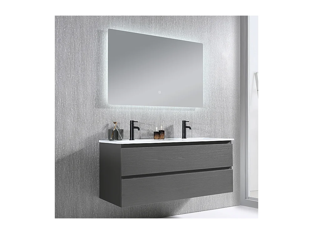 Meuble salle de bain double vasque 120cm gris et miroir LED LB-8331G