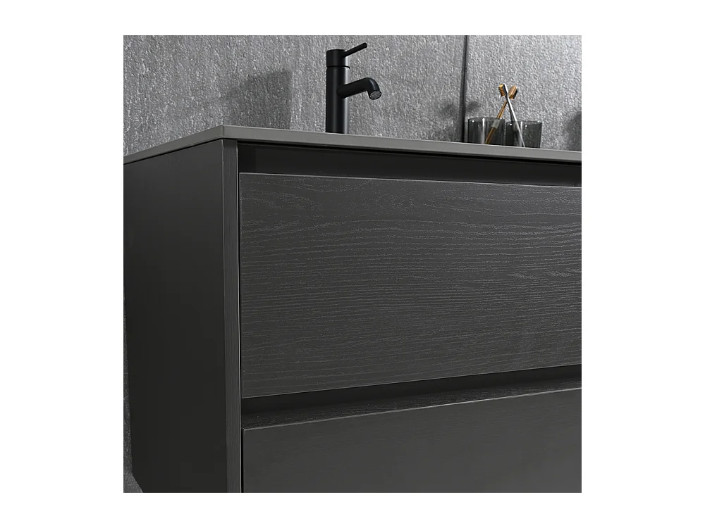 Meuble salle de bain double vasque 120cm gris et effet marbre gris avec miroir LED LB-8475G-120