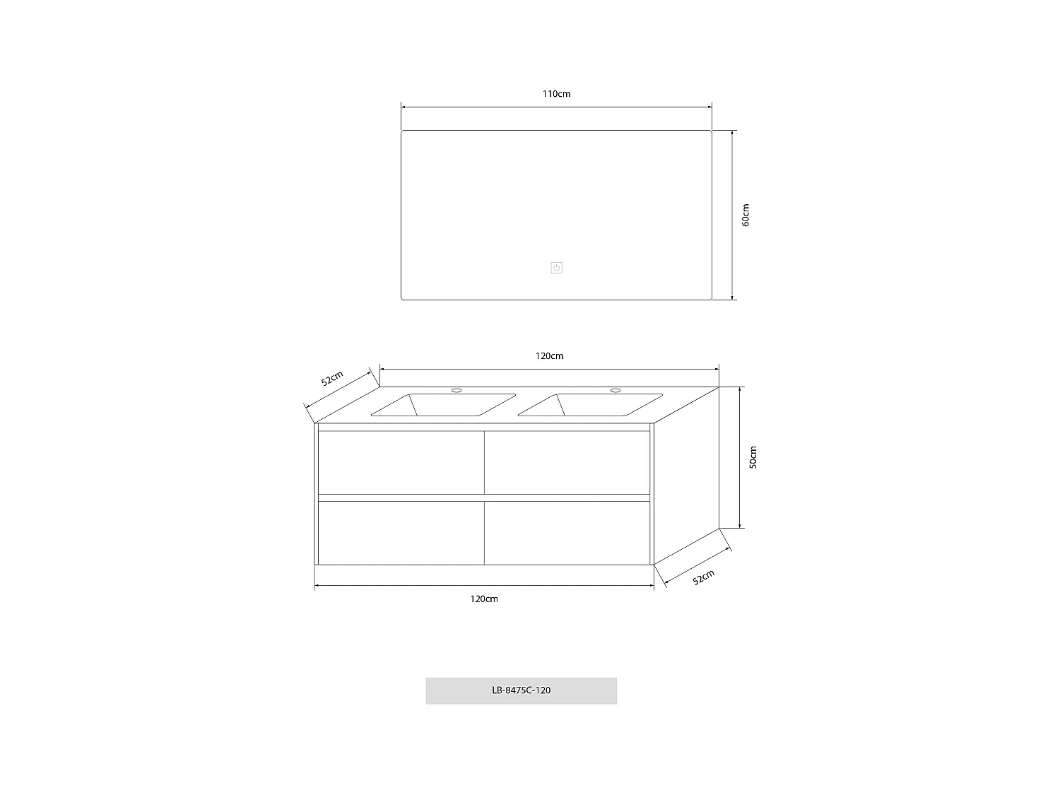 Meuble salle de bain double vasque 120cm gris et effet marbre gris avec miroir LED LB-8475G-120