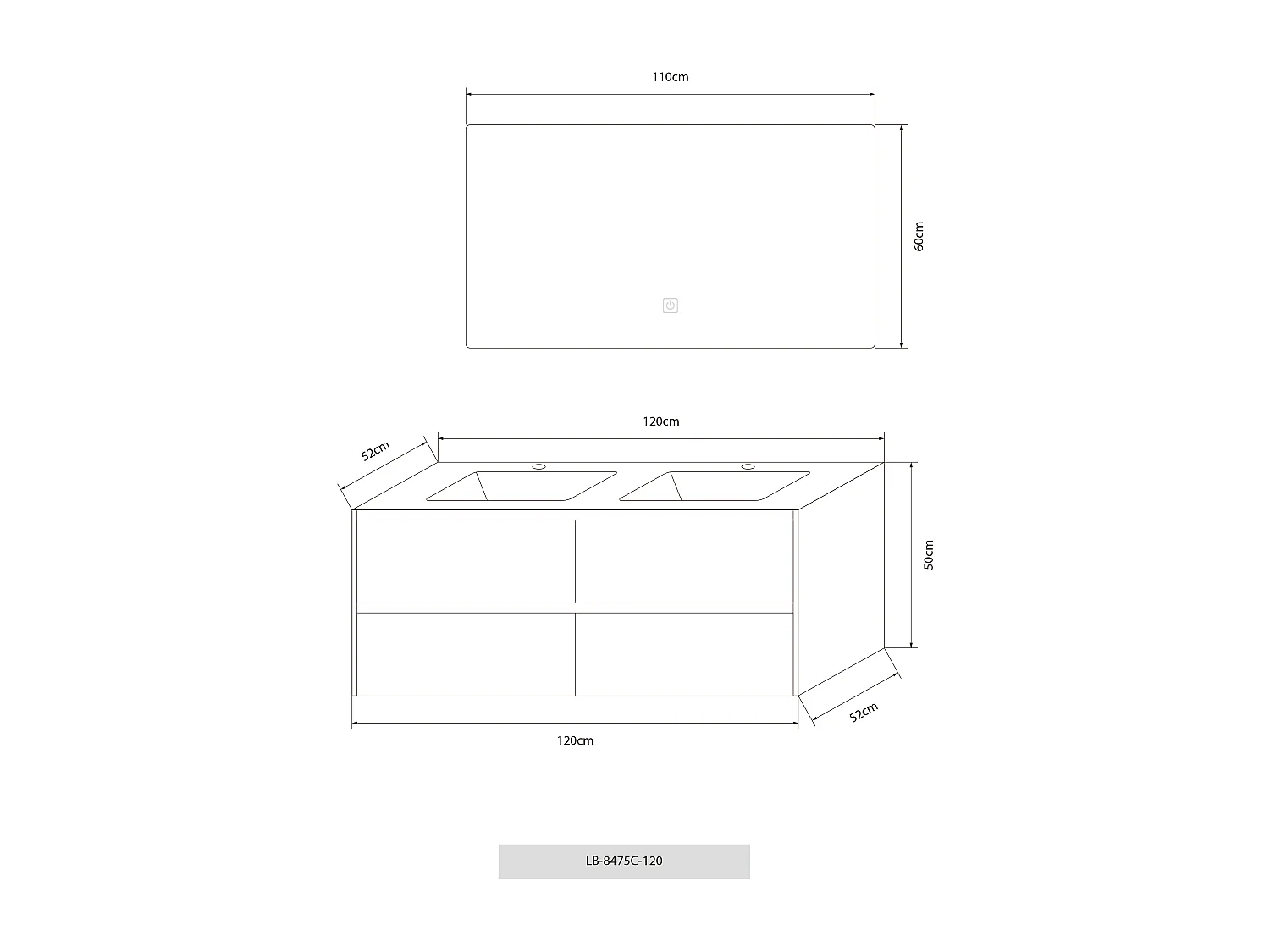 Meuble salle de bain double vasque 120cm gris et effet marbre gris avec miroir LED LB-8475G-120