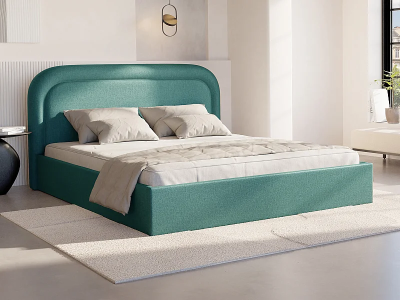 Bed met opbergruimte 180 x 200 cm - Gevlamde stof - Blauwgroen - FIREZA II