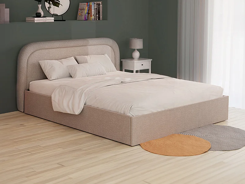 Bett mit Bettkasten - 200 x 200 cm - Bouclé-Stoff - Beige - FIREZA
