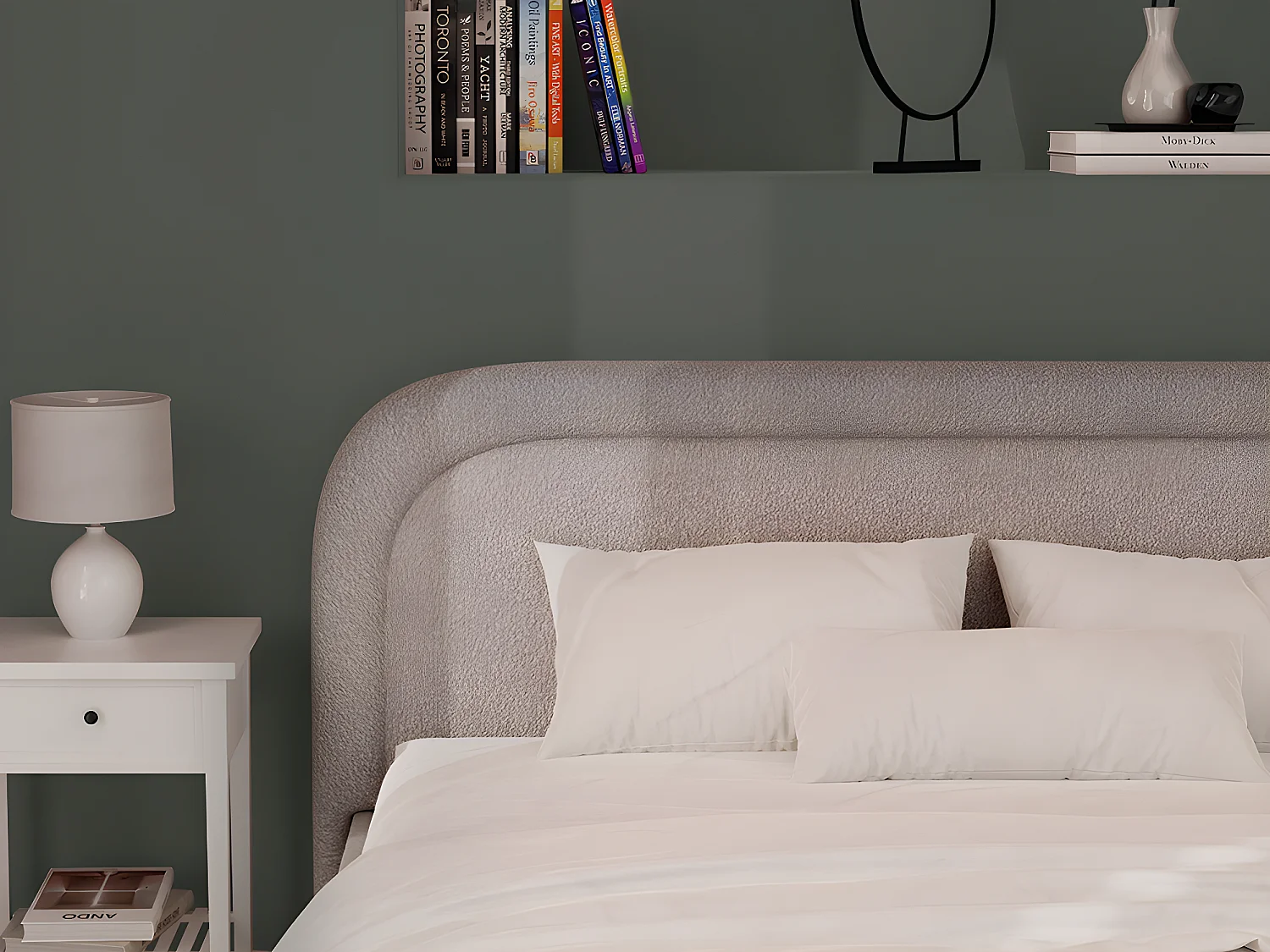 Lit coffre 200 x 200 cm - Tissu bouclette - Beige - FIREZA II