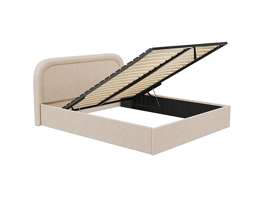 Lit coffre 200 x 200 cm - Tissu bouclette - Beige - FIREZA II
