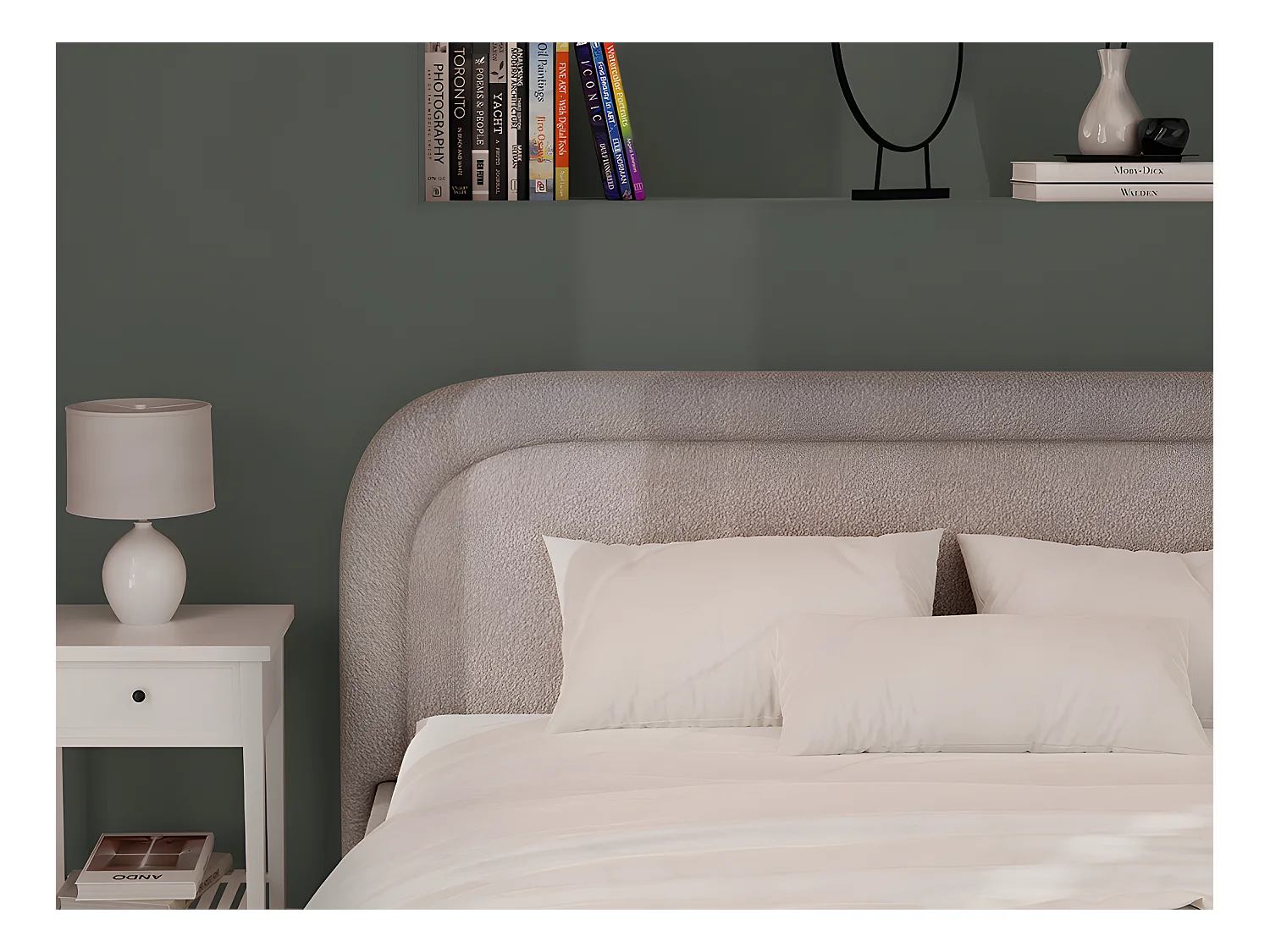 Lit coffre 200 x 200 cm - Tissu bouclette - Beige - FIREZA II