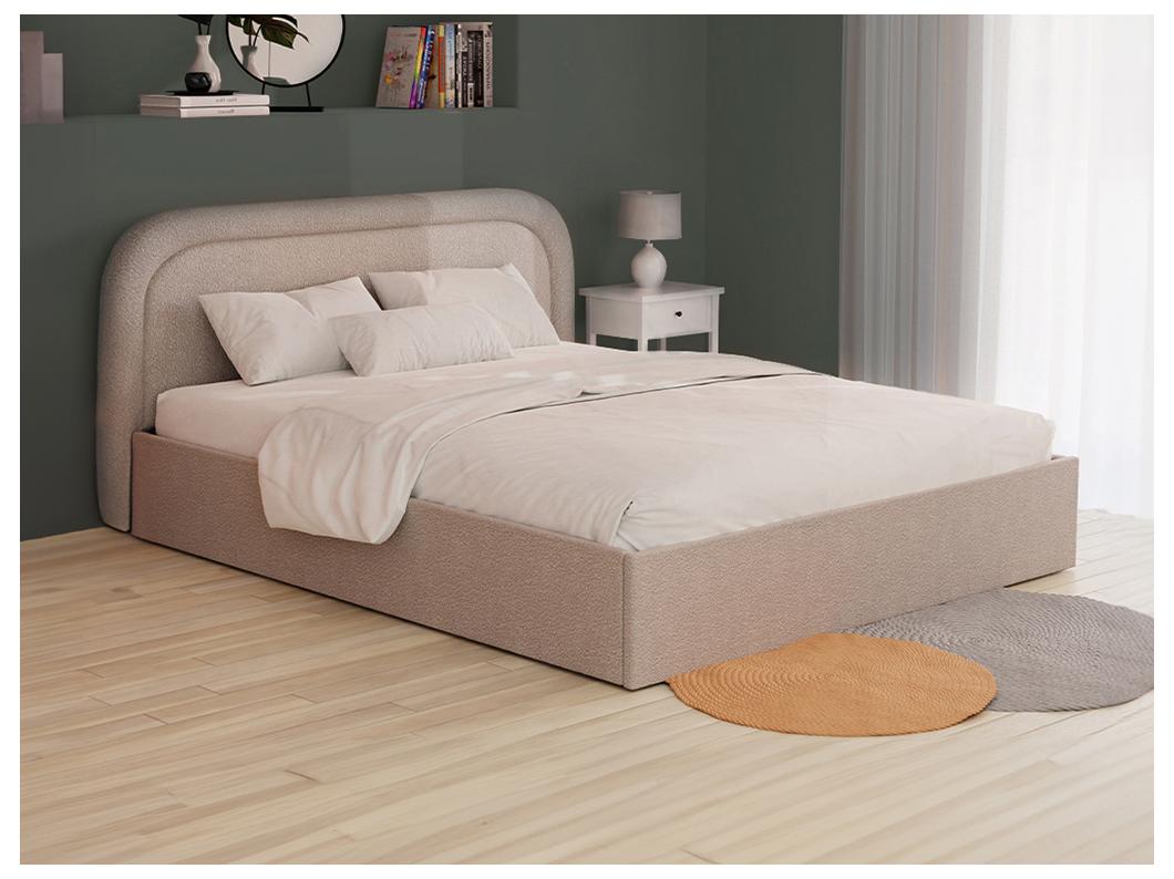 Lit coffre 200 x 200 cm - Tissu bouclette - Beige - FIREZA II