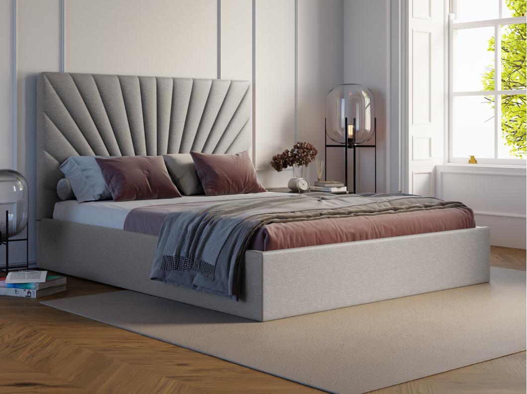 Lit coffre 140 x 190 cm - Tissu - Gris clair - RILIODA II de Pascal Morabito