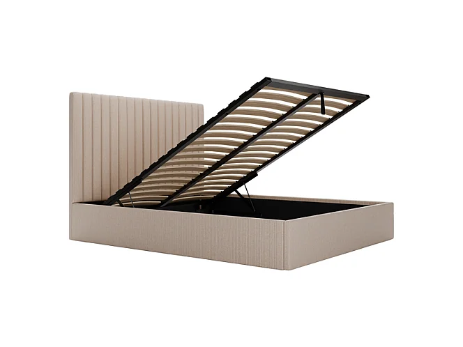 Canapé abatible 140 x 190 cm con cabecero de costuras verticales - Pana - Beige - SARAH II